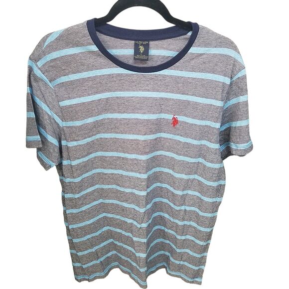 US Polo Assn Mens Sz L Gray Blue Striped Short Sleeve T-Shirt - Picture 1 of 9